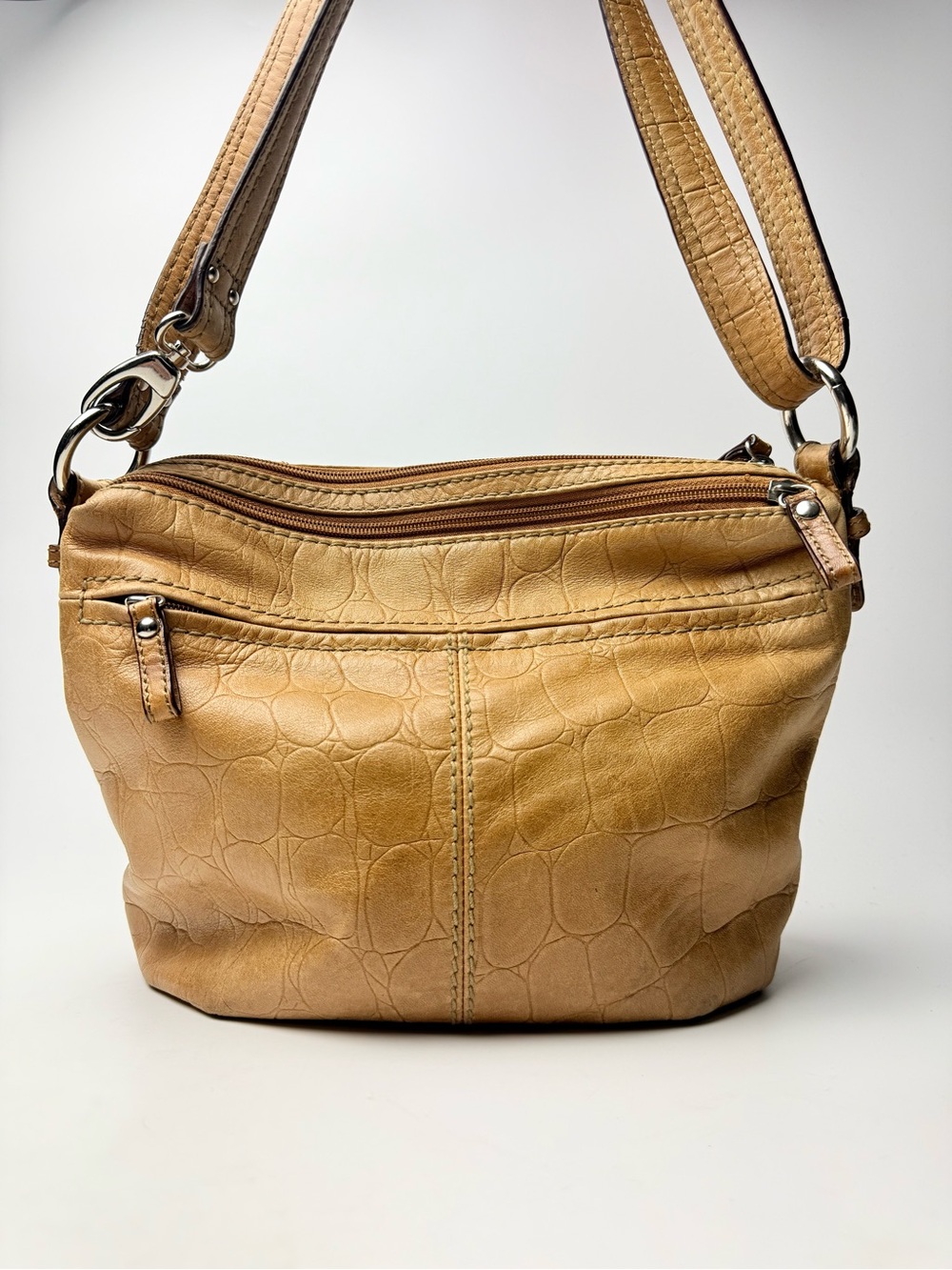 Rugged Tan Leather Crossbody Bag Medium 12x10 Adjustable Strap Rustic Boho